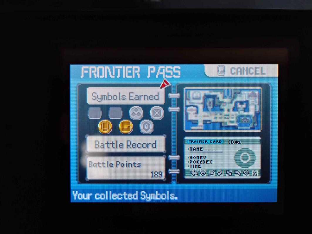 A photograph from Tallax’s copy of Pokémon Emerald, showing his Frontier Pass