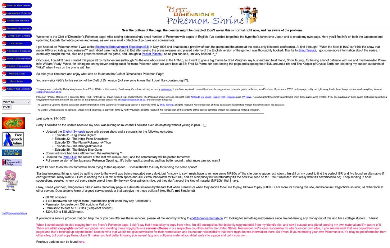 The Cleft of Dimensions Pokémon Shrine in August 1998