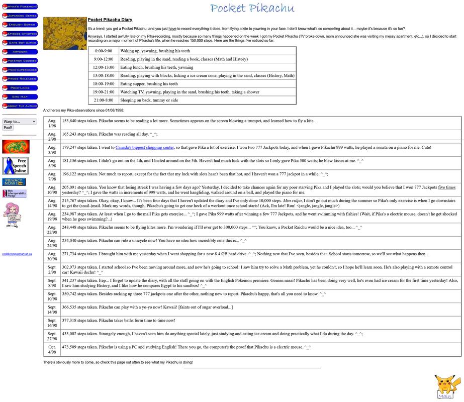 Cas’s Pocket Pikachu diary from January 1999