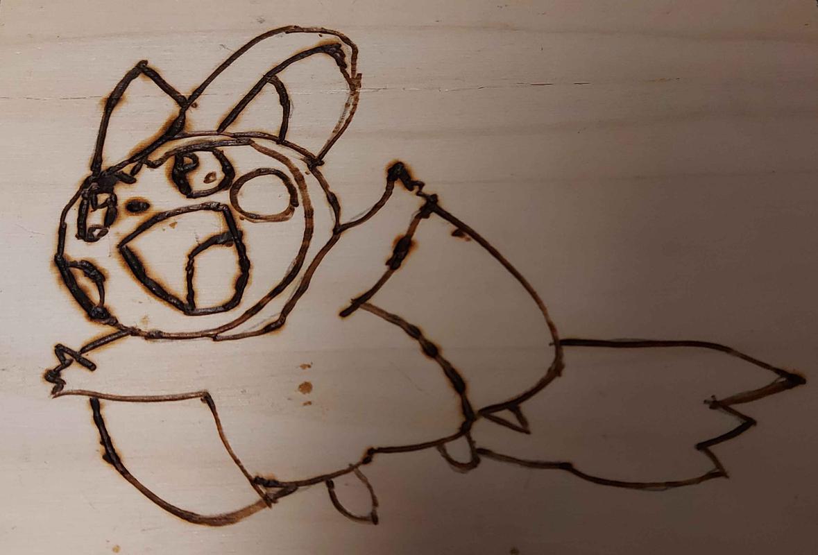 Raichu's pyrography of Emolga