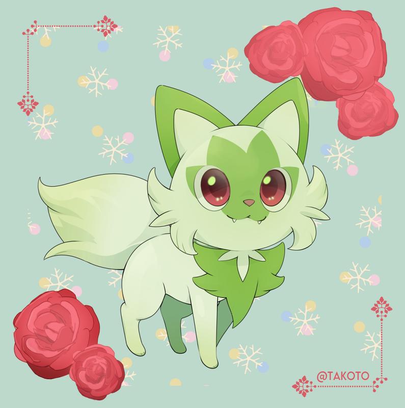 This wonderful artwork of Sprigatito was created by Takoto, and is one of many pieces of artwork on his website