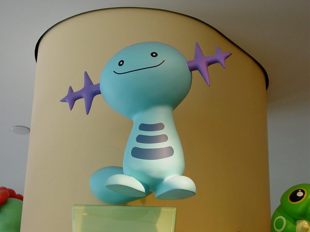 A close-up shot of Wooper’s statue from the ground floor. The store’s Caterpie statue is also slightly captured in this shot