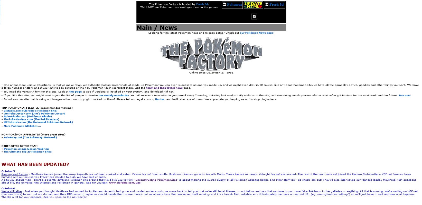 An early version of The Pokémon Factory from October 1999