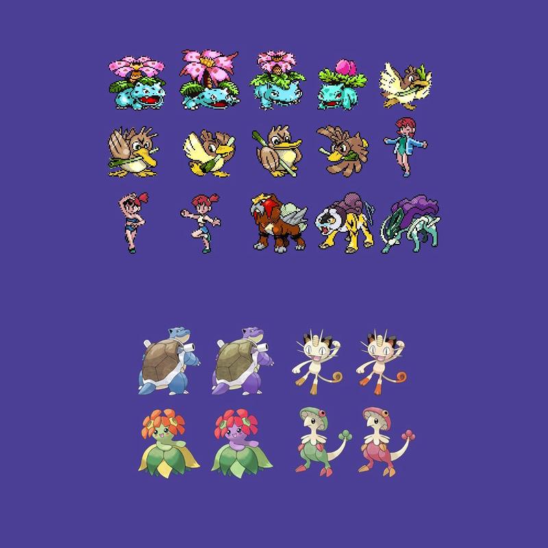 An example of sprites and Ken Sugimori artwork recolours from Pokémon Forever