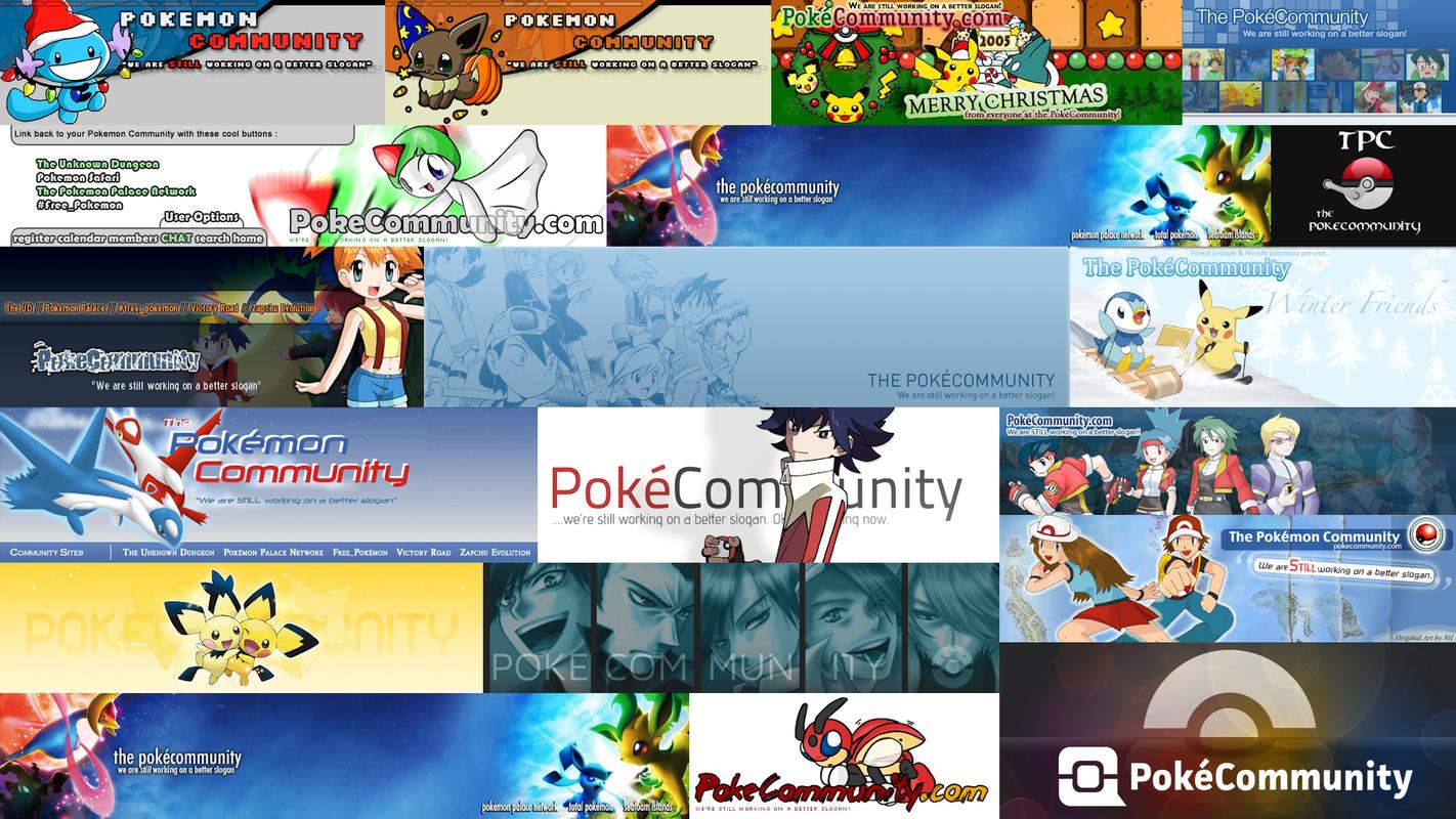 A selection of the many different banners that PokéCommunity has used throughout the years
