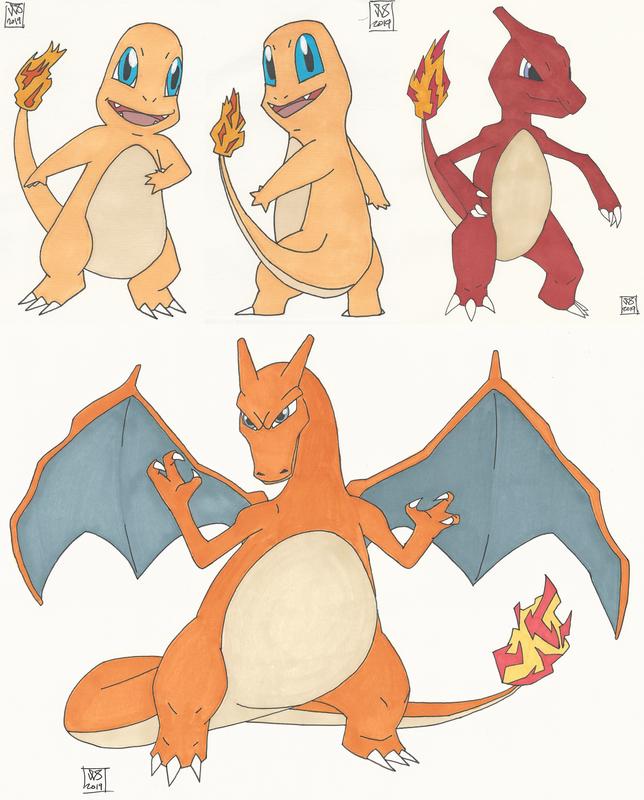 Charmander, Charmeleon, and Charizard by Josh Sobek