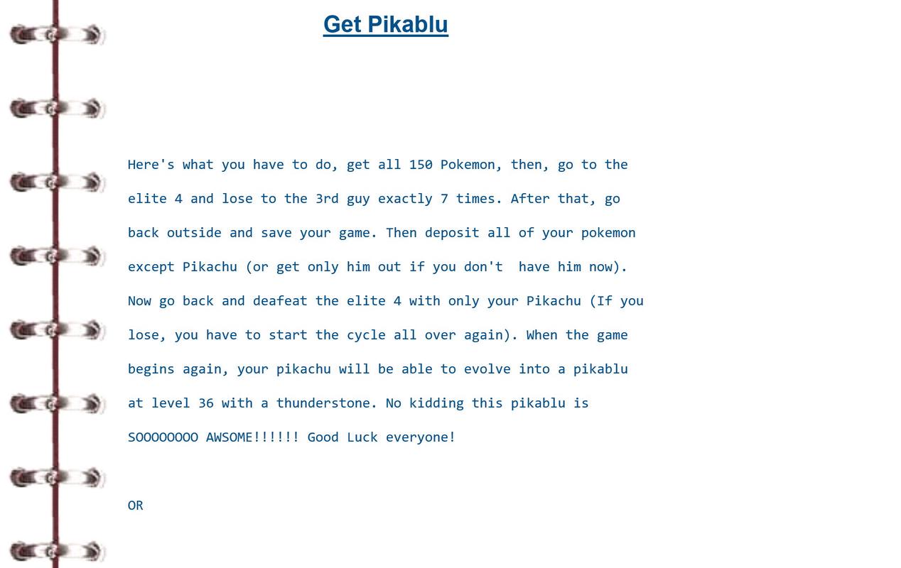 Despite being clearly marked as fake or unconfirmed, the rumours section of The Pokémon Factory was likely one of the main sources of Pokémon misinformation, during the late 90s and early 2000s due to the website’s popularity