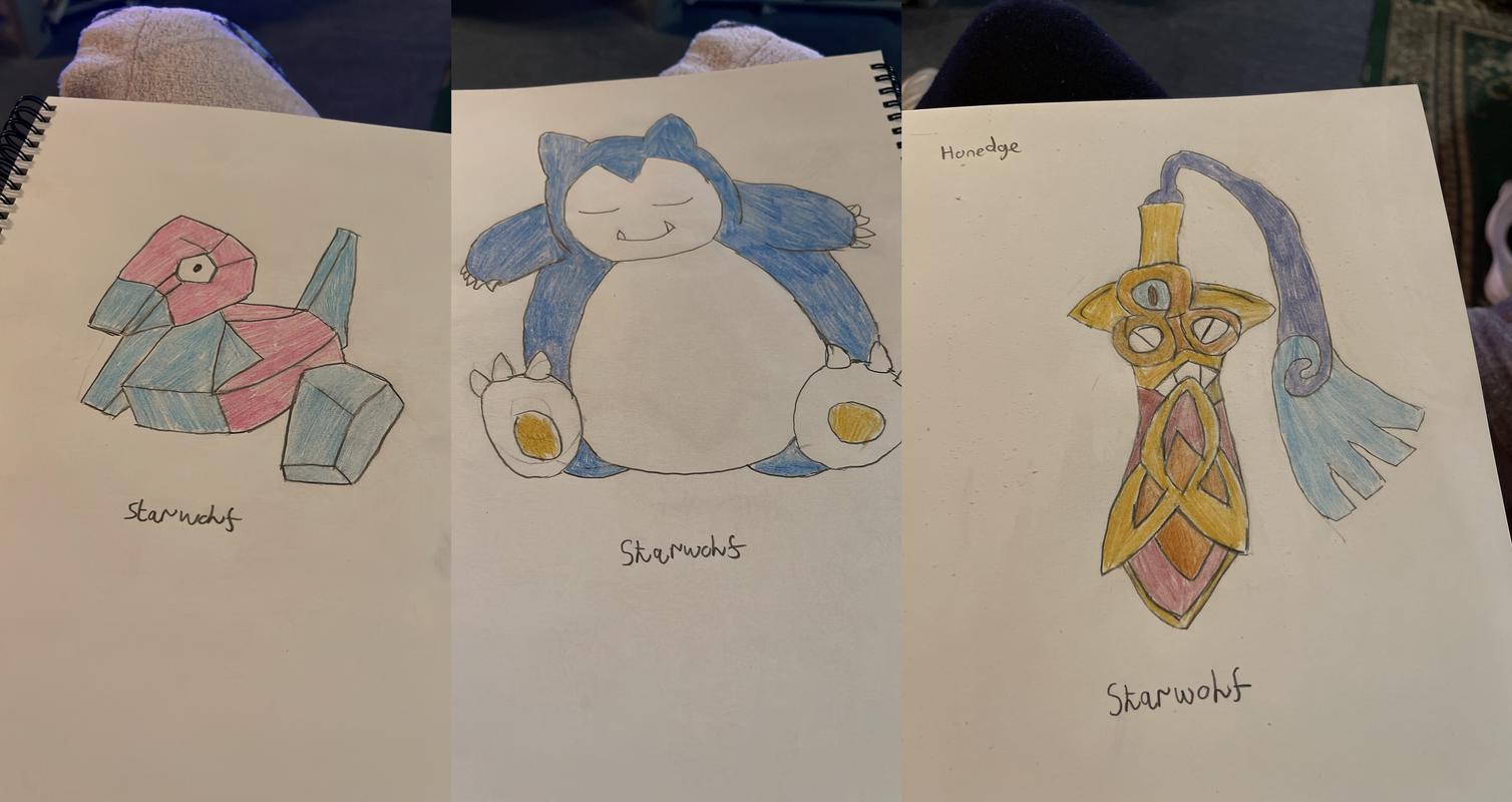 Starwolf's artwork of Porygon, Snorlax, and Honedge)
