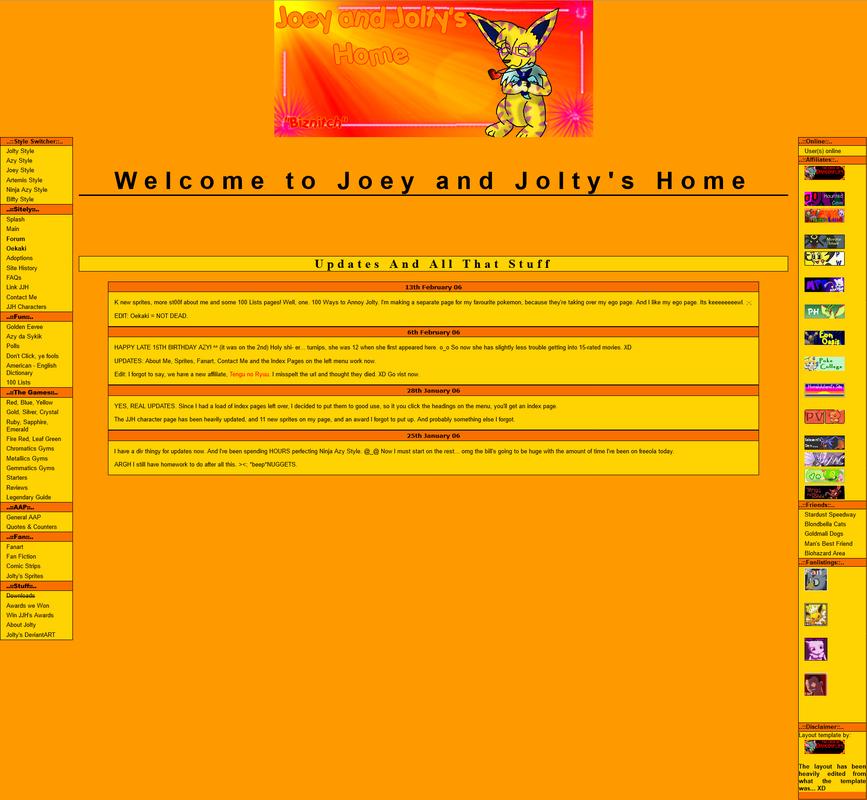 Joey & Jolty's Home website layout from February 2006
