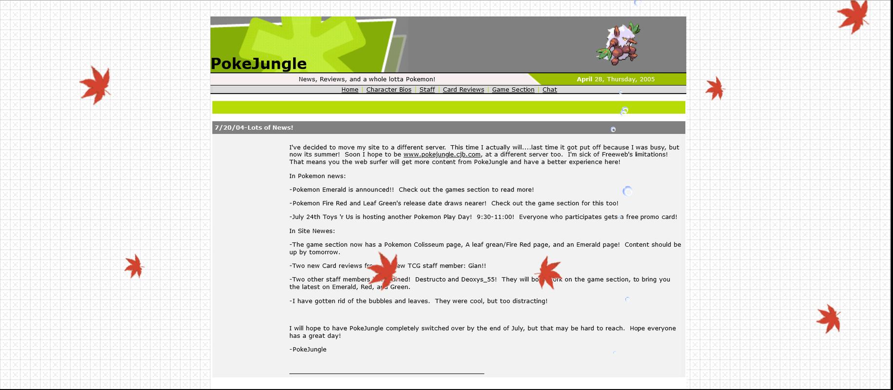 One of the earliest layouts of PokéJungle used in 2004