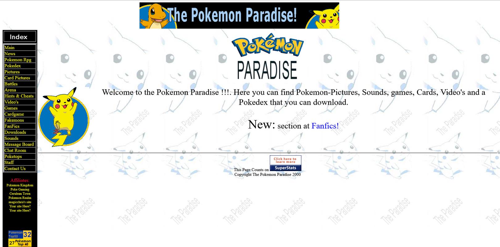 One of the websites Soaker worked for was The Pokémon Paradise, created on April 7th, 2000