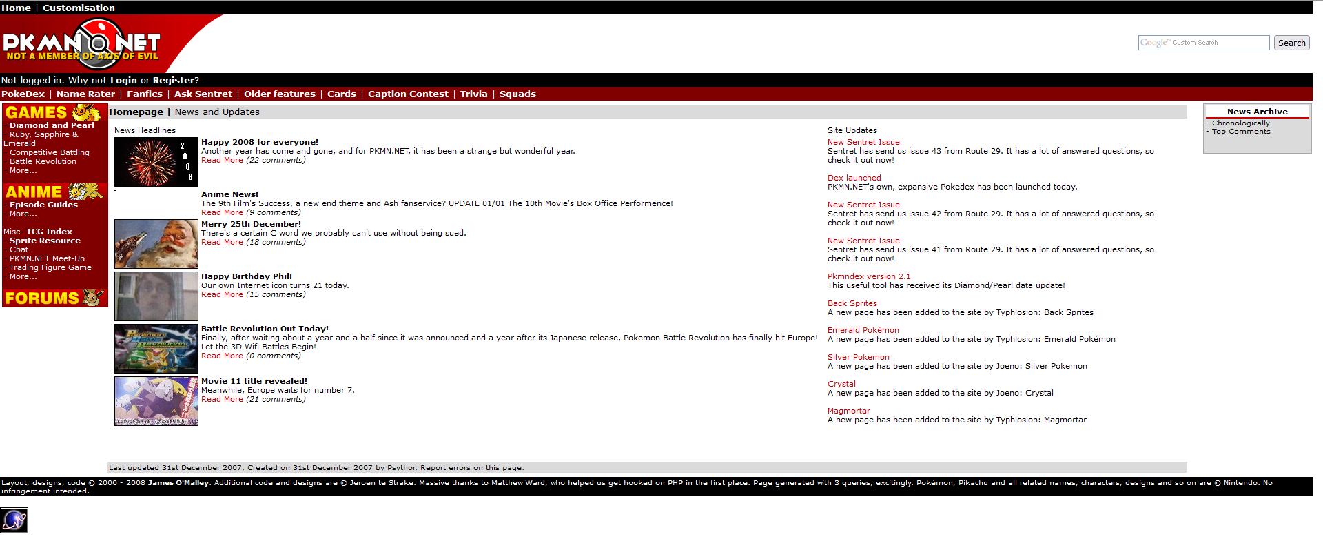 PKMN.NET at the height of its popularity in January 2008