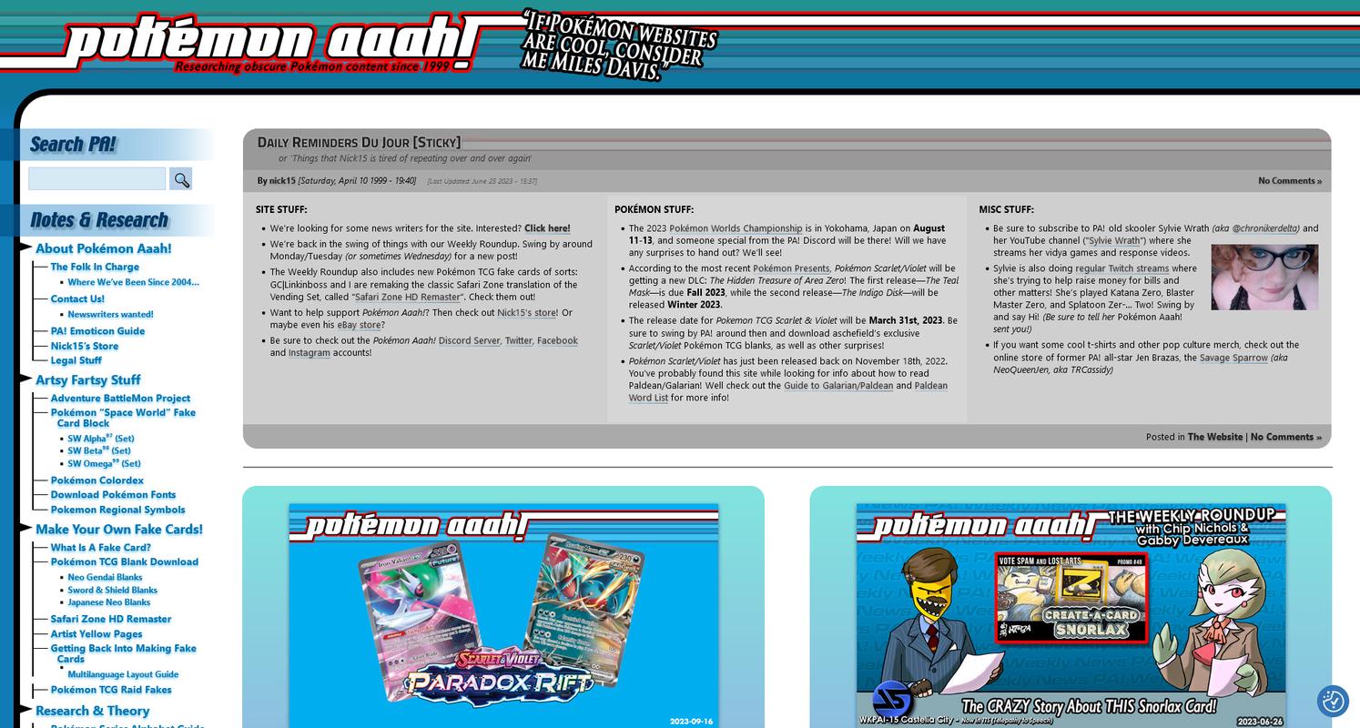 PokéAaah!'s layout in October 2023