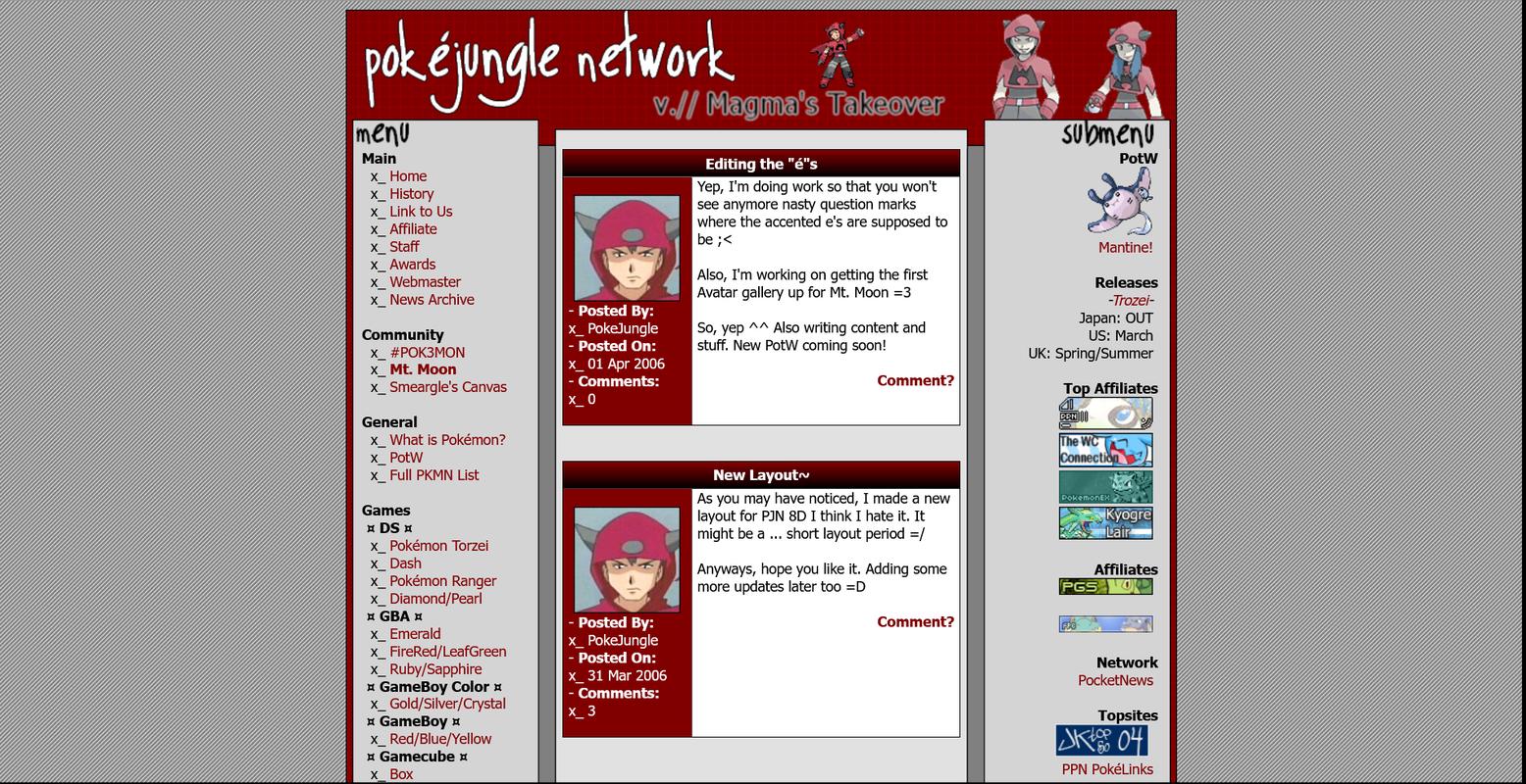 PokéJungle's layout "Magma's Takeover" (April 2006)