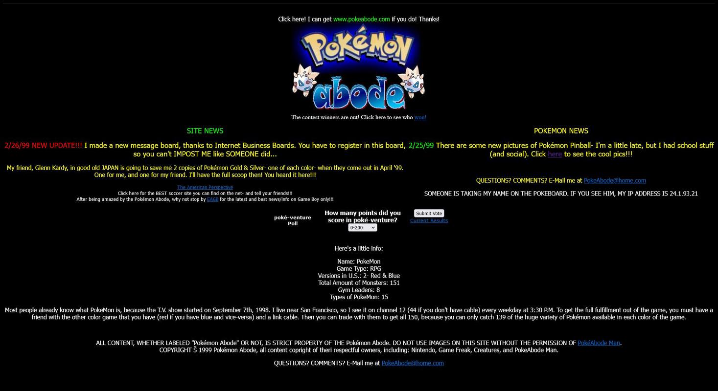 Pokémon Abode from February 1999