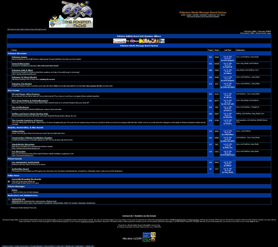 Pokémon Abode's forum, from August 2001