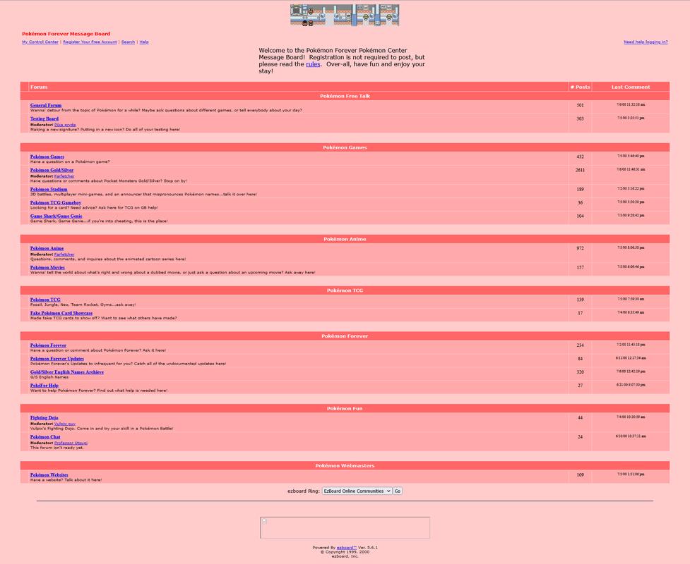 Pokémon Forever’s forums from July 2000