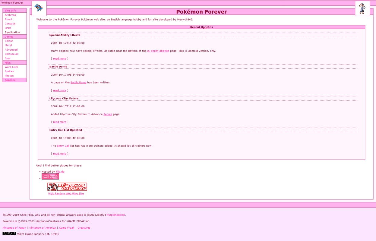 Pokémon Forever’s layout from October 2004
