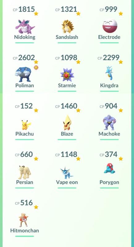 Pokémon I caught in Pokémon GO in 2016 when the game first released
