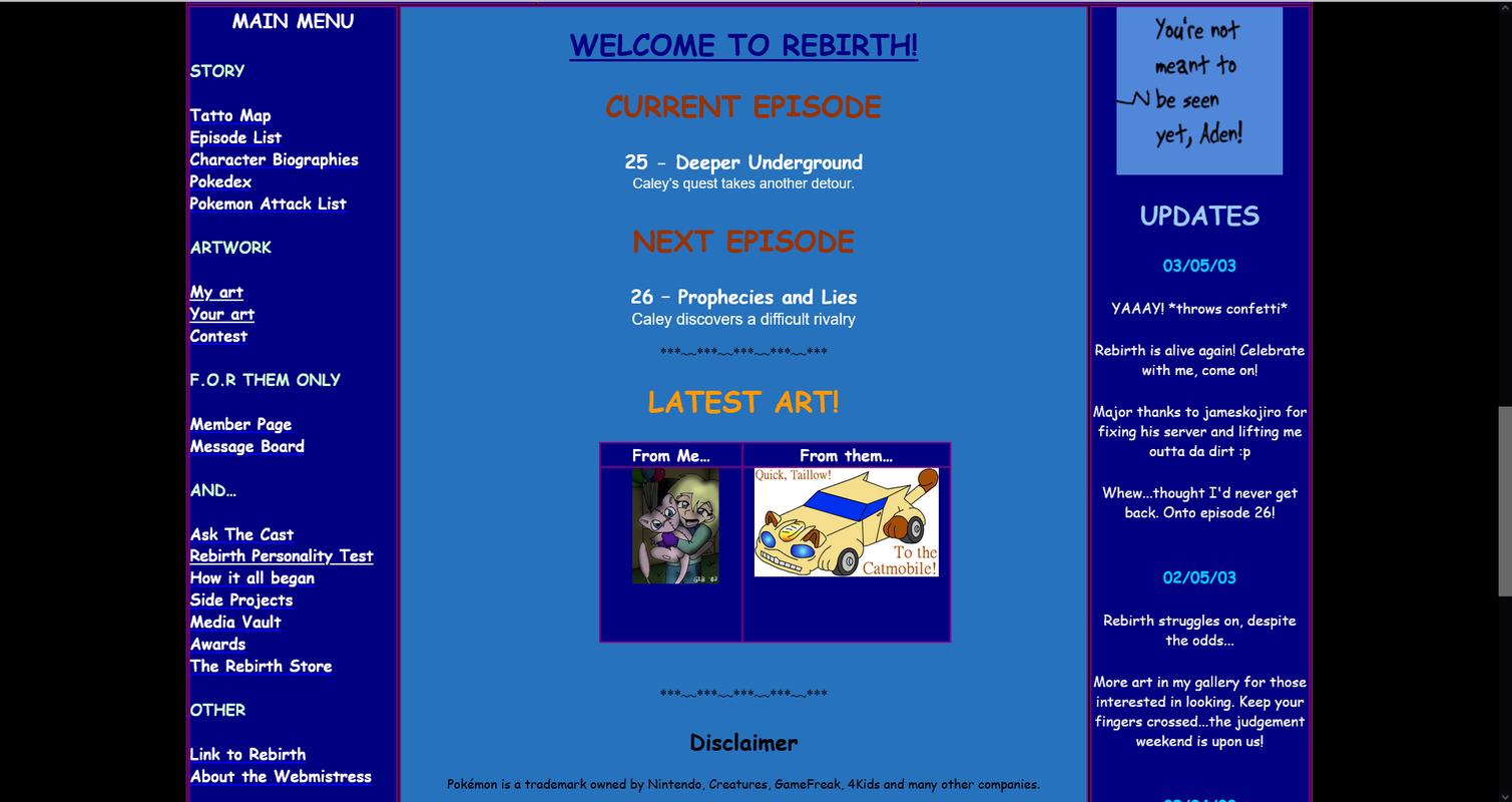 Pokémon Rebirth layout from May 2003