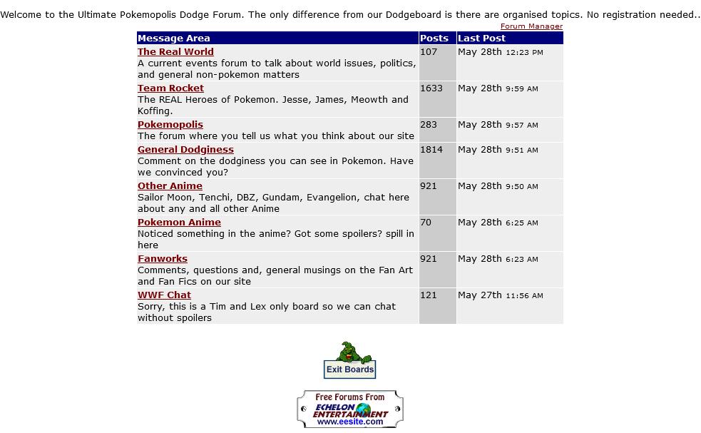 Pokemopolis forums from May 2001