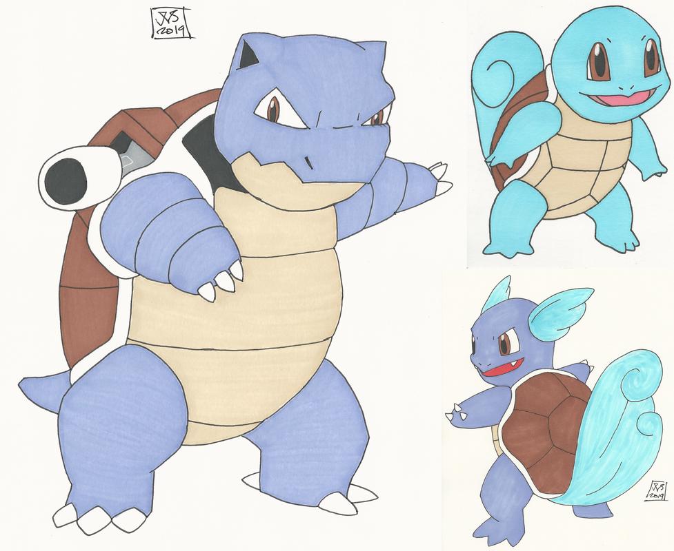 Squirtle, Wartortle, and Blastoise by Josh Sobek
