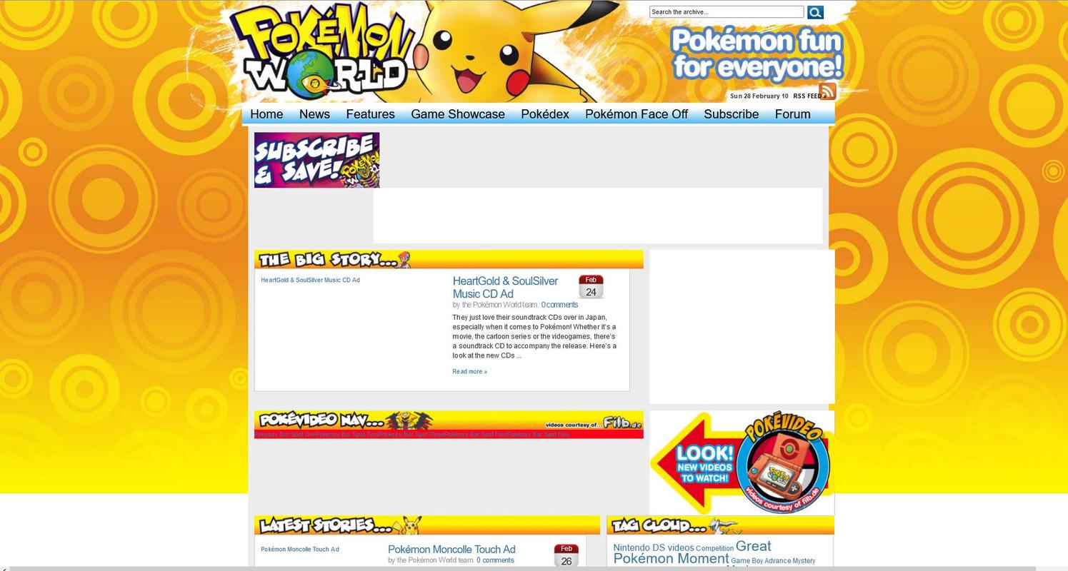 The Pokémon World website from February 2010