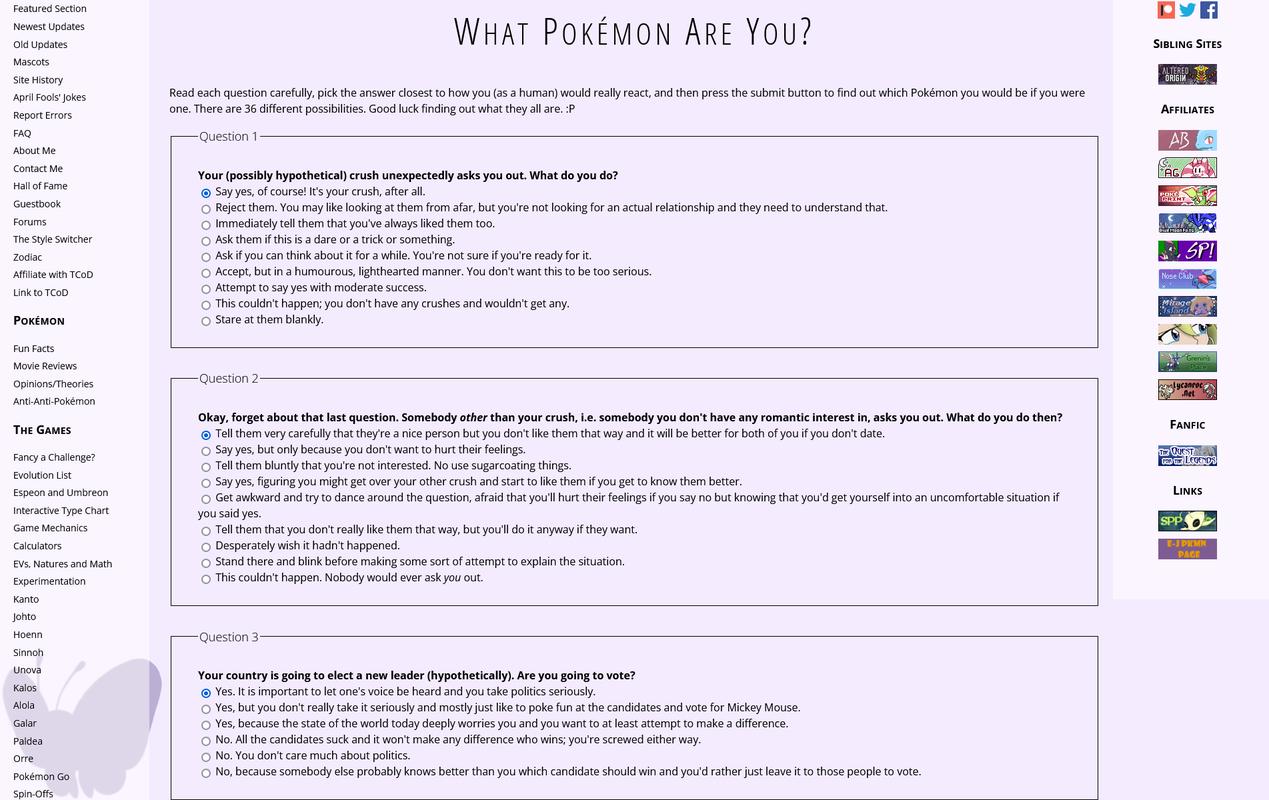 What kind of Pokémon are YOU? You can find out if you visit The Cave of Dragonflies and take the quiz