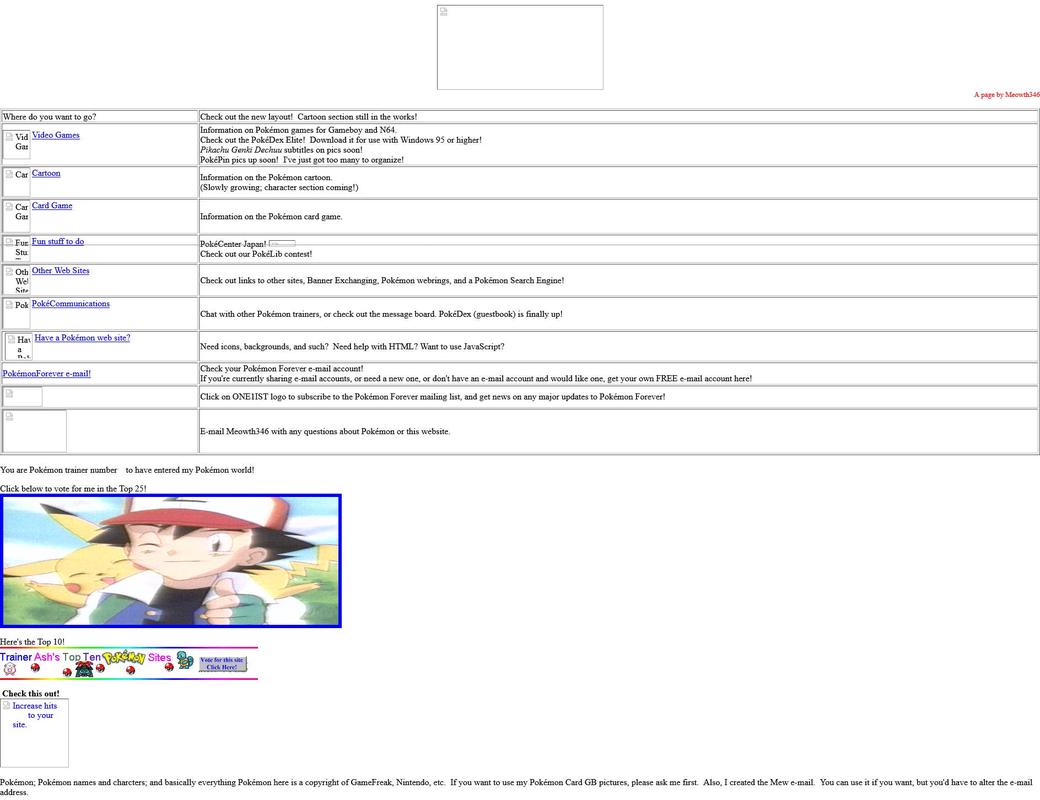 What remains of a very early version of Pokémon Forever’s layout from April 1999